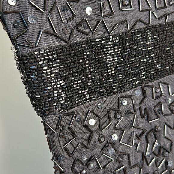 NWT MAC DUGGAL Black Beaded Geometric Embellished Sleeveless A-Line Midi Dress - Picture 6 of 13